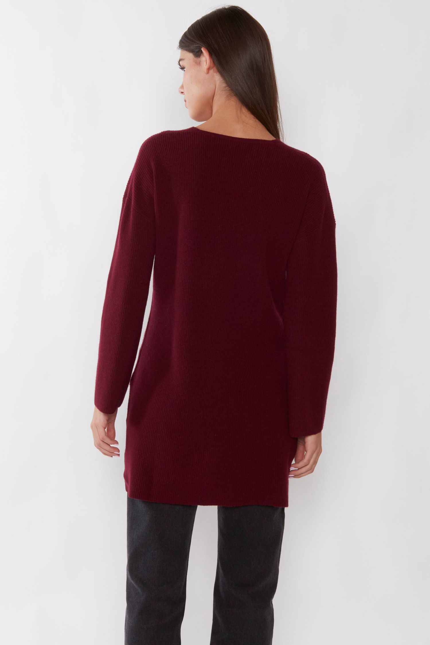 Women's 100% Pure Cashmere Long Sleeve Ribbed Tunic Sweater
