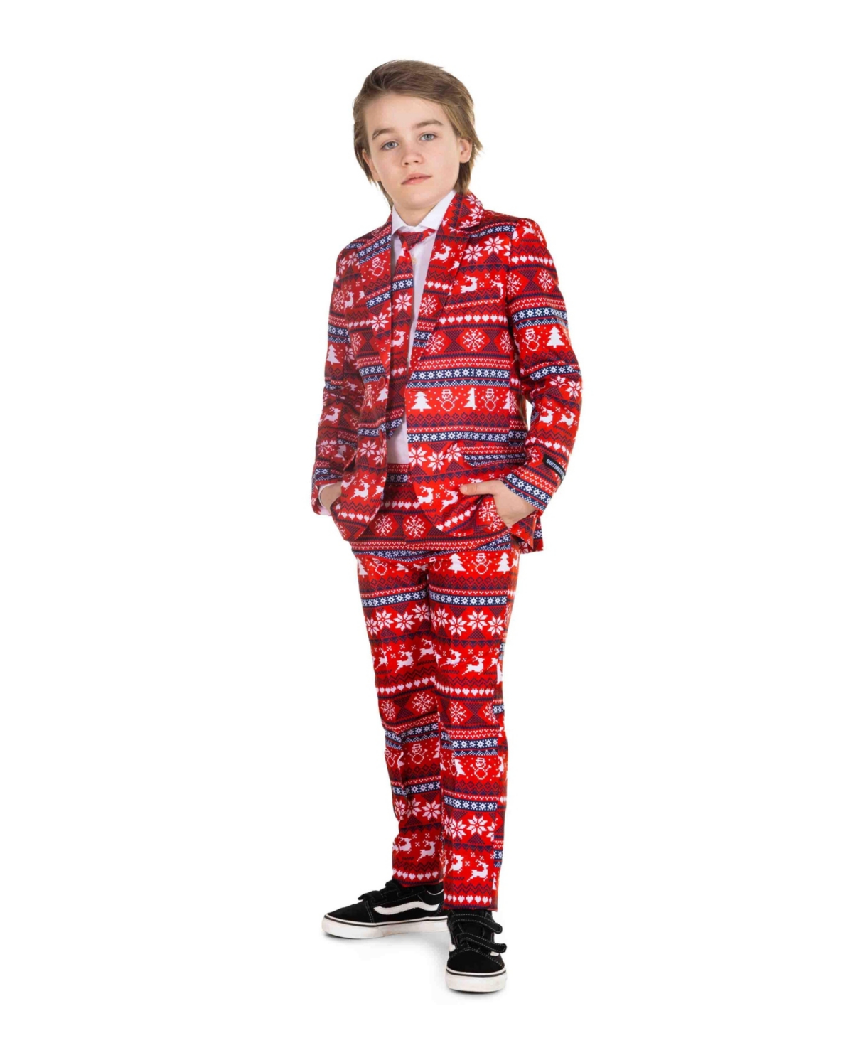 Shop Suitmeister Little And Big Boys Christmas Nordic Pixel Red, 3 Piece Set In Medium Red