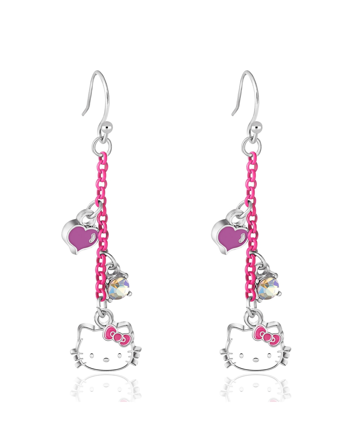 Sanrio Hello Kitty Womens Pink Dangle Earrings with Charms - Officially Licensed Authentic - Pink, purple, white