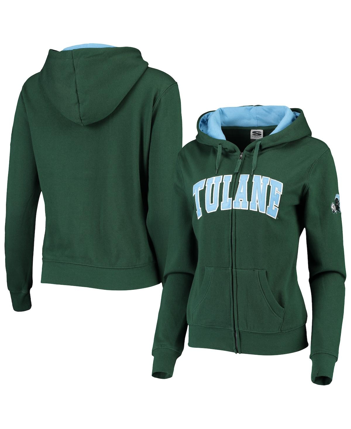 COLOSSEUM WOMEN'S GREEN TULANE GREEN WAVE ARCHED NAME FULL-ZIP HOODIE