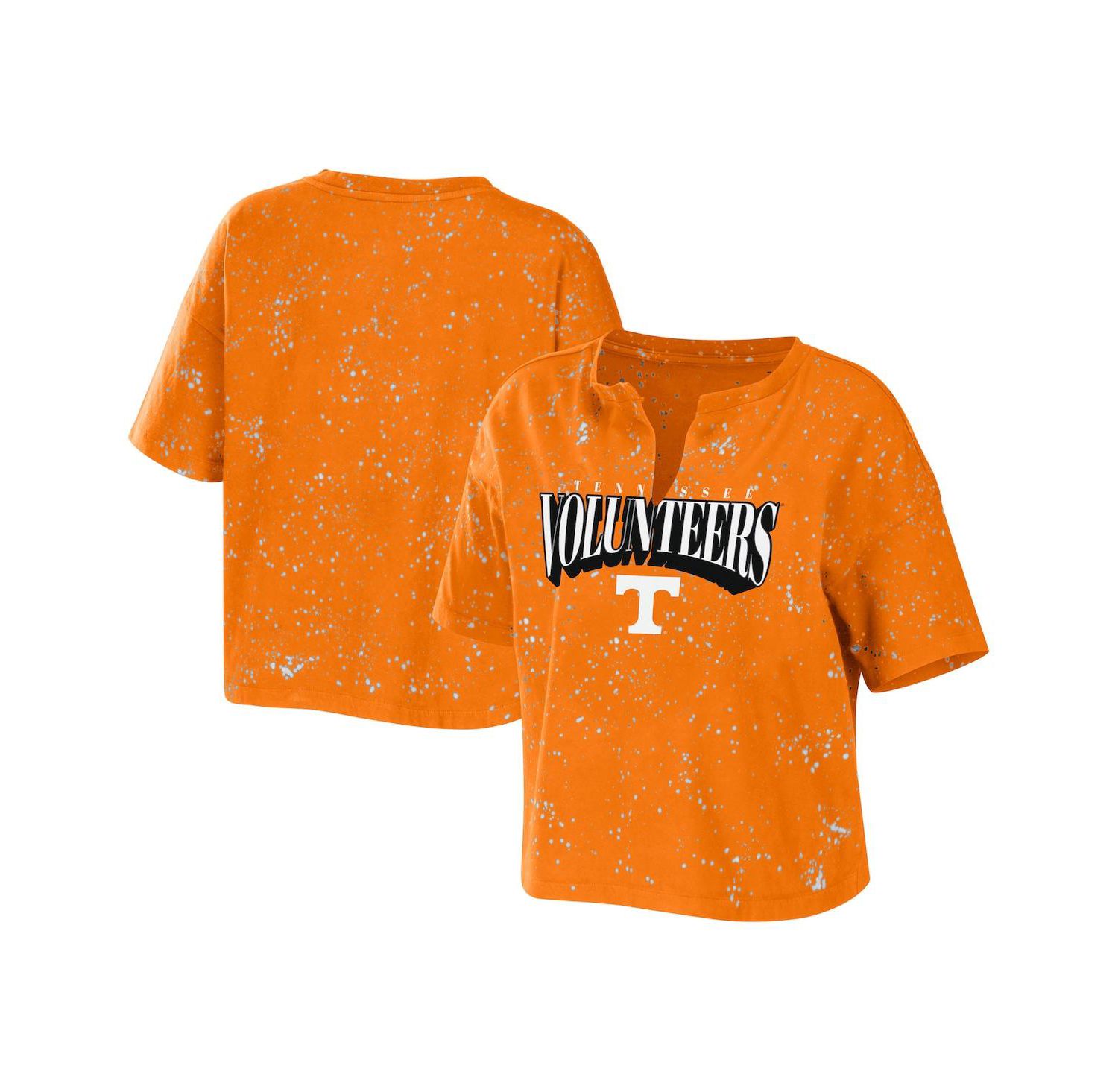 Women's Tennessee Orange Tennessee Volunteers Bleach Wash Splatter Cropped Notch Neck T-shirt