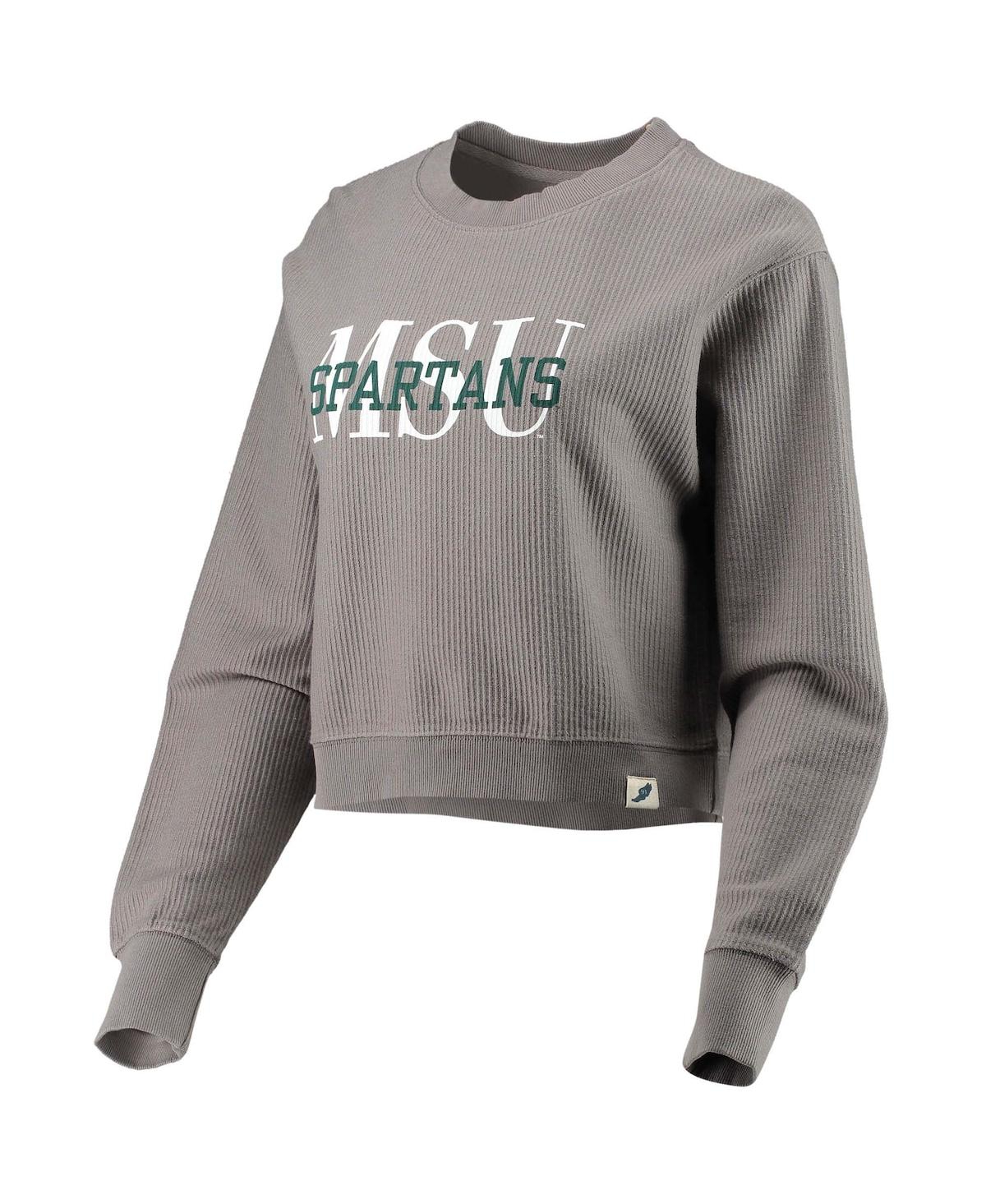 League Collegiate Wear Brown Michigan State Spartans Classic Corded Timber Crop Pullover Sweatshirt In Brown