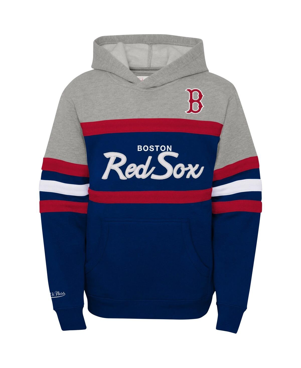 Big Boys Mitchell & Ness Heather Gray, Navy Boston Red Sox Cooperstown Collection Head Coach Pullove Heather Gray,Navy