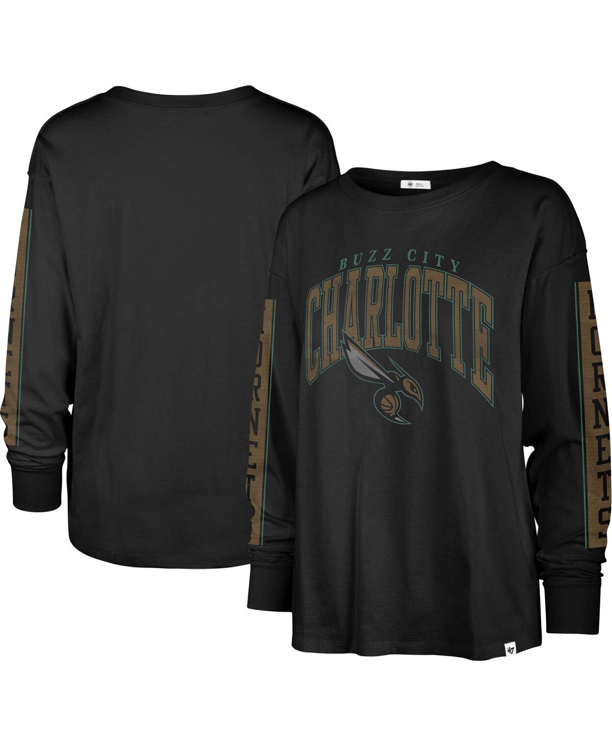 47 Brand Women's ' Black Distressed Charlotte Hornets City Edition Soa Long Sleeve T-shirt
