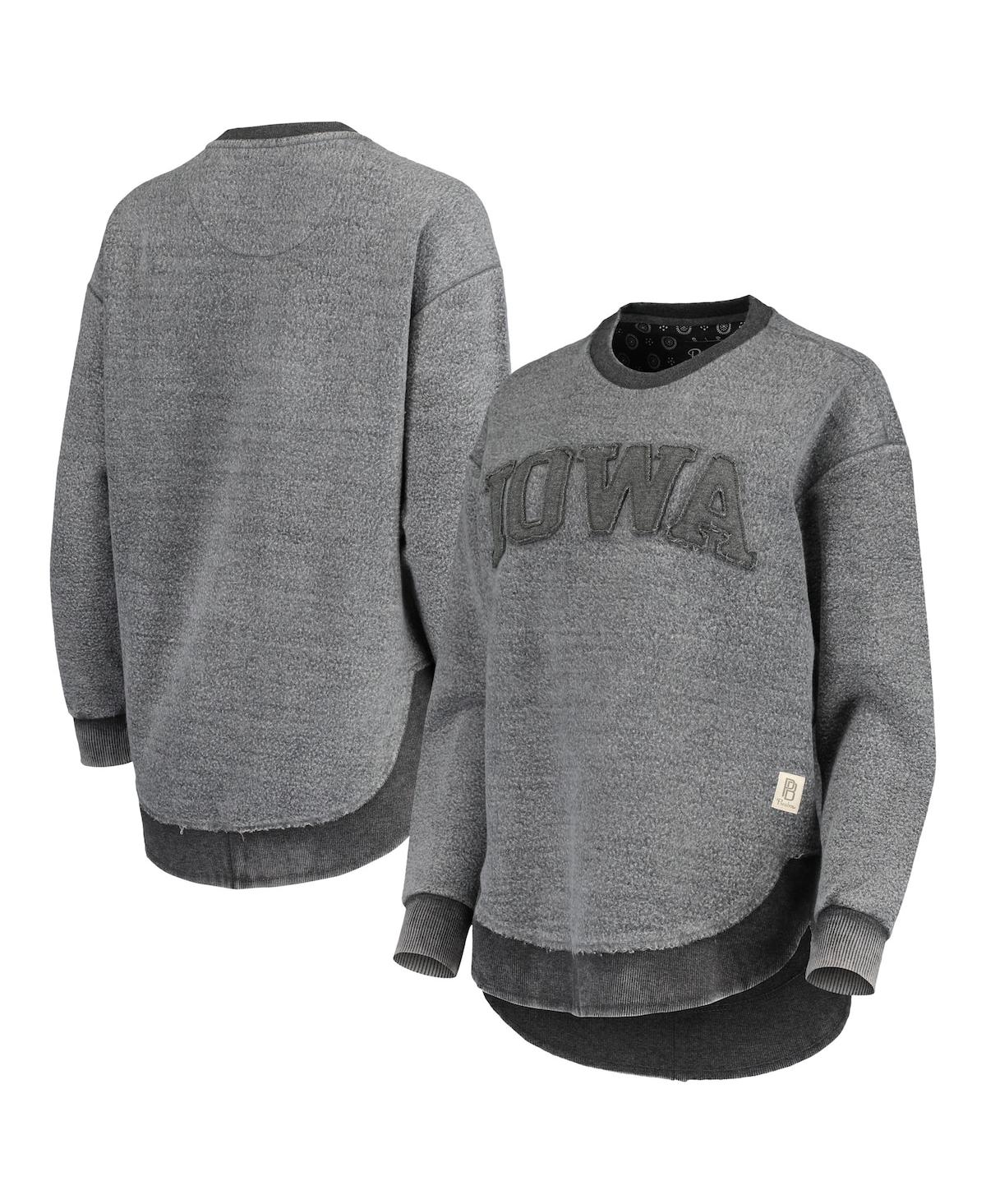 PRESSBOX WOMEN'S PRESSBOX BLACK DISTRESSED IOWA HAWKEYES PONCHOVILLE PULLOVER SWEATSHIRT 