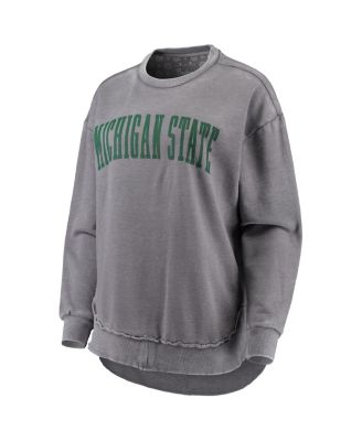 Women's Heathered Gray Distressed Michigan State Spartans Vintage-Like Wash Pullover Sweatshirt
