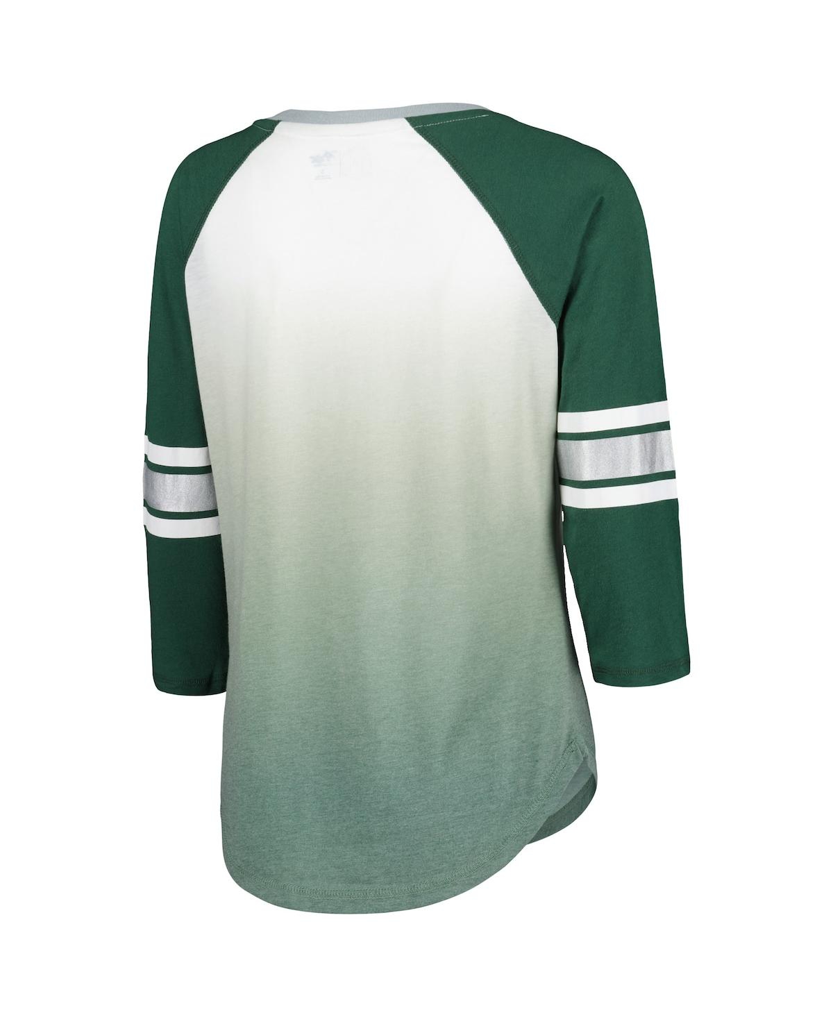 Women's G-iii 4Her by Carl Banks Green Michigan State Spartans Lead Off Ombre Raglan 3/4-Sleeve V-Neck T-shirt - Green
