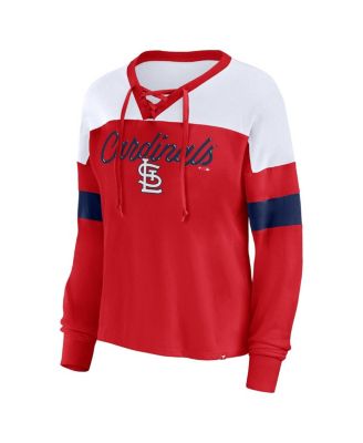 Women's Red, White St. Louis Cardinals Even Match Lace-Up Long Sleeve V-Neck T-shirt