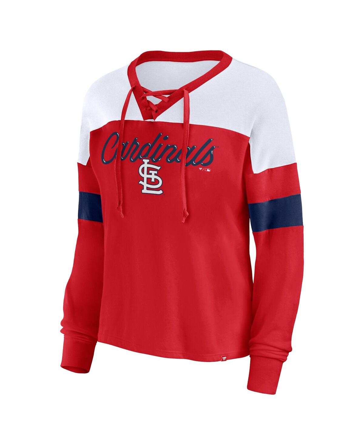 Fanatics Women's  Red, White St. Louis Cardinals Even Match Lace-up Long Sleeve V-neck T-shirt In Red,white