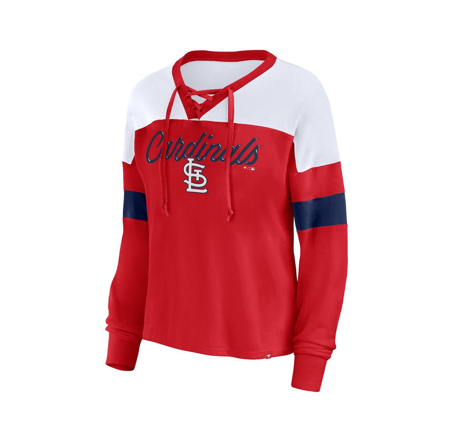 Women's Red, White St. Louis Cardinals Even Match Lace-Up Long Sleeve V-Neck T-shirt
