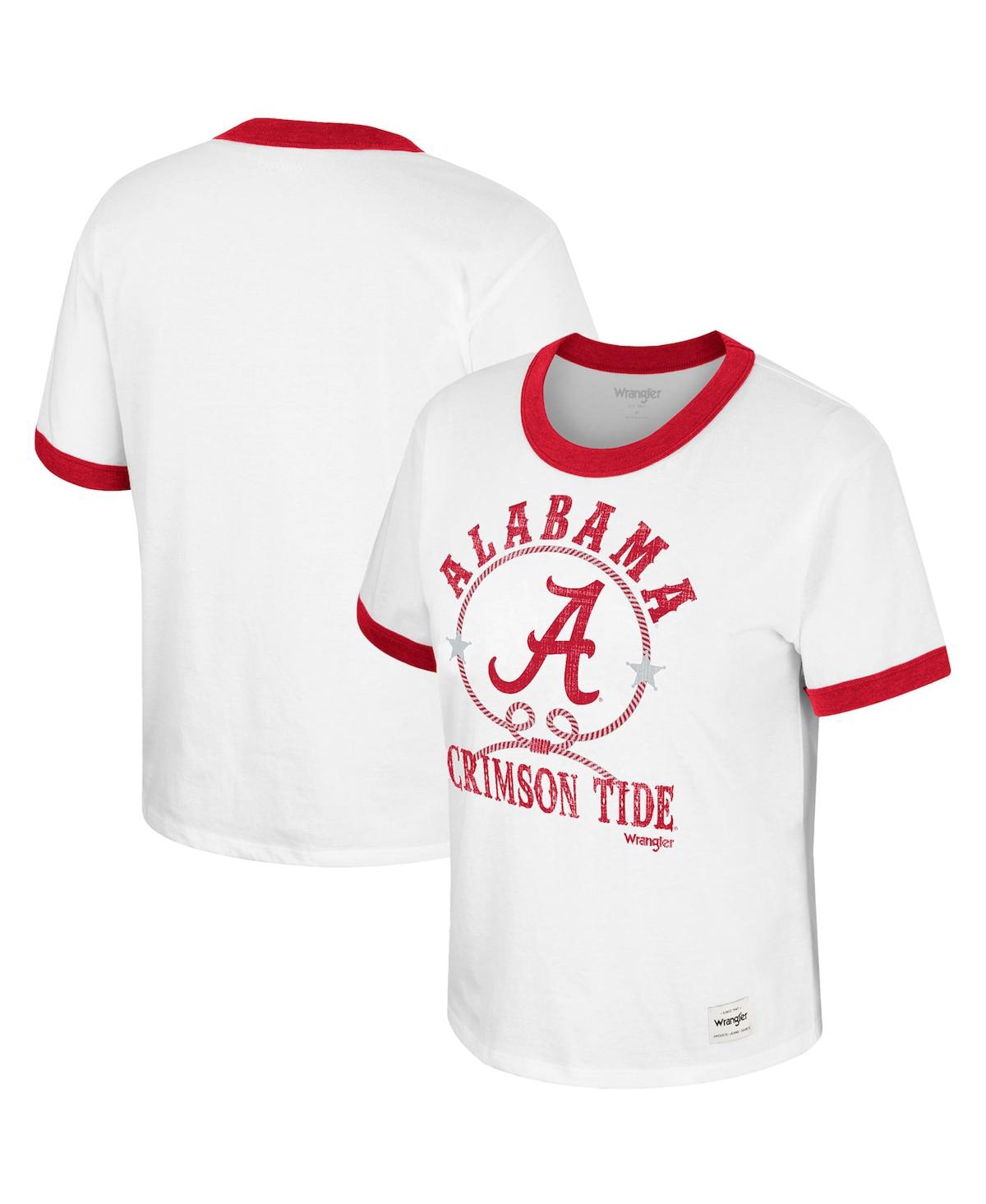 Colosseum Women's  X Wrangler White Distressed Alabama Crimson Tide Freehand Ringer T-shirt
