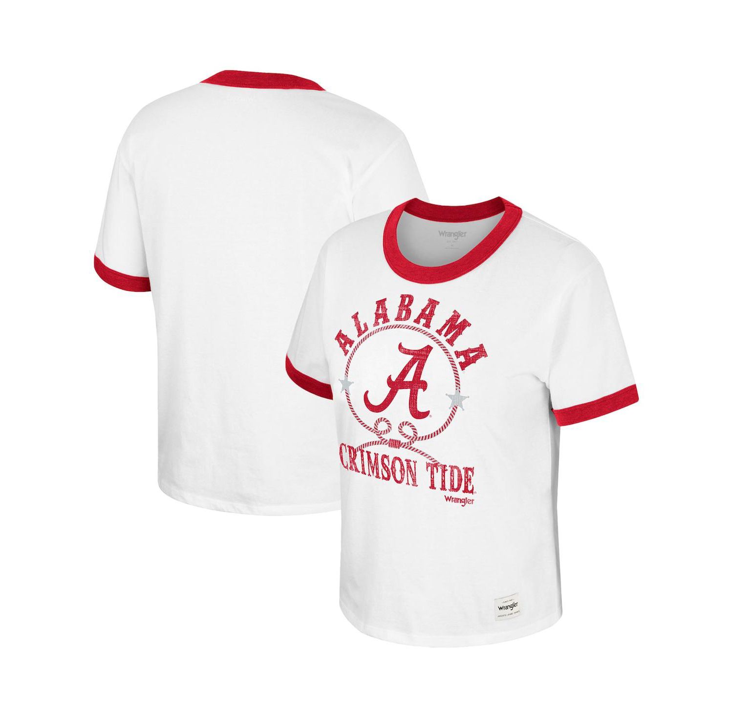 Women's x Wrangler White Distressed Alabama Crimson Tide Freehand Ringer T-shirt