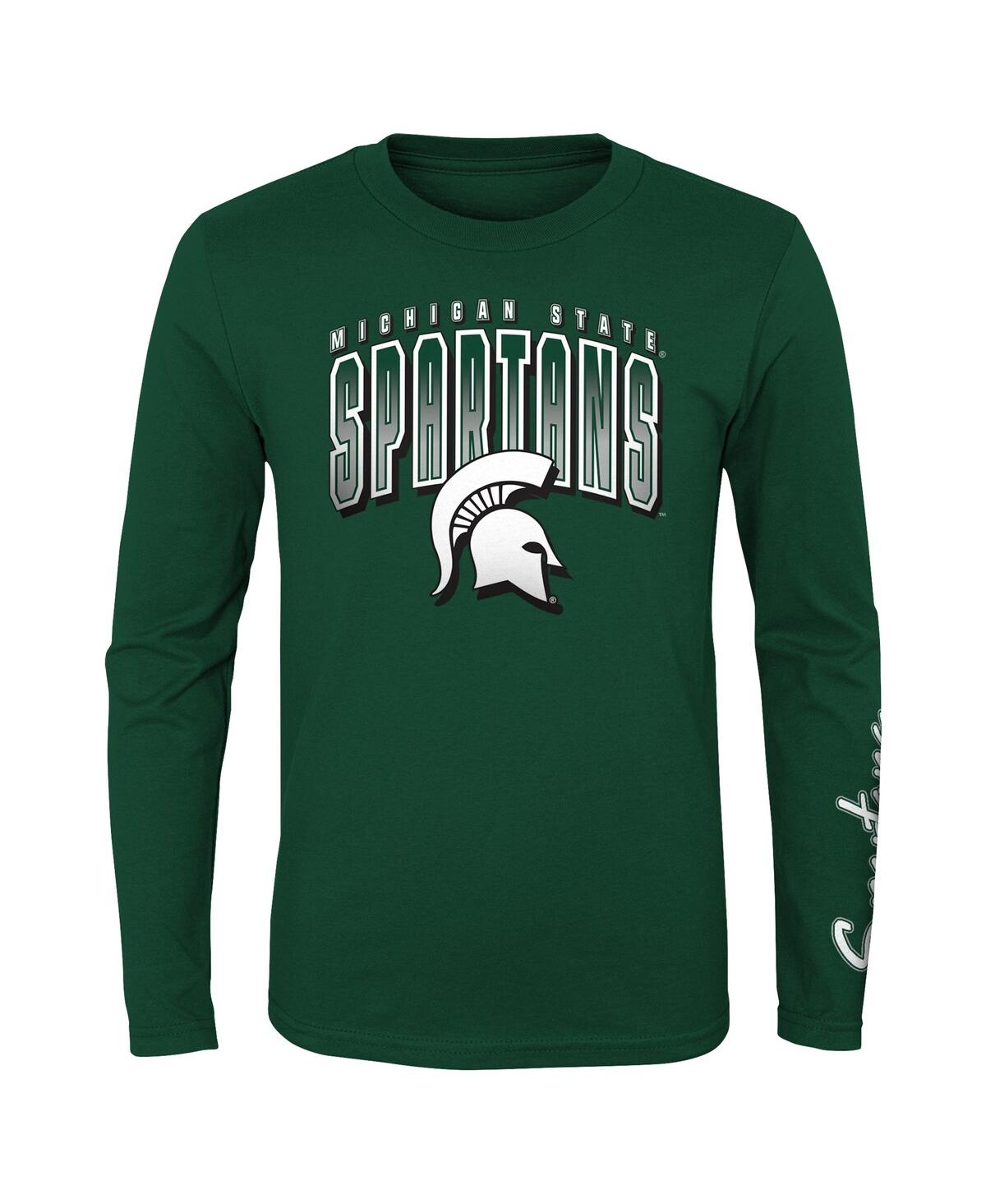 Shop Outerstuff Big Boys Gray, Green Michigan State Spartans Fan Wave T-shirt Combo Pack In Gray,green