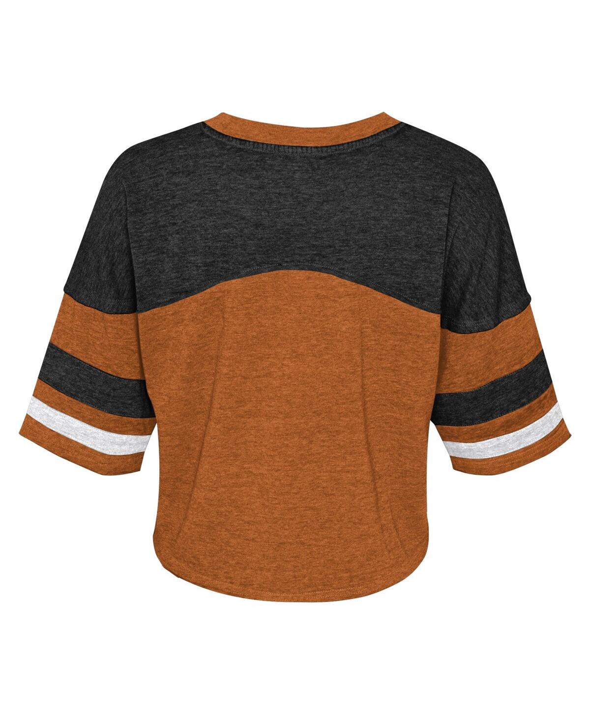 Shop Outerstuff Big Girls Burnt Orange Distressed Texas Longhorns Sunday Friday Sleeve Stripe Jersey T-shirt