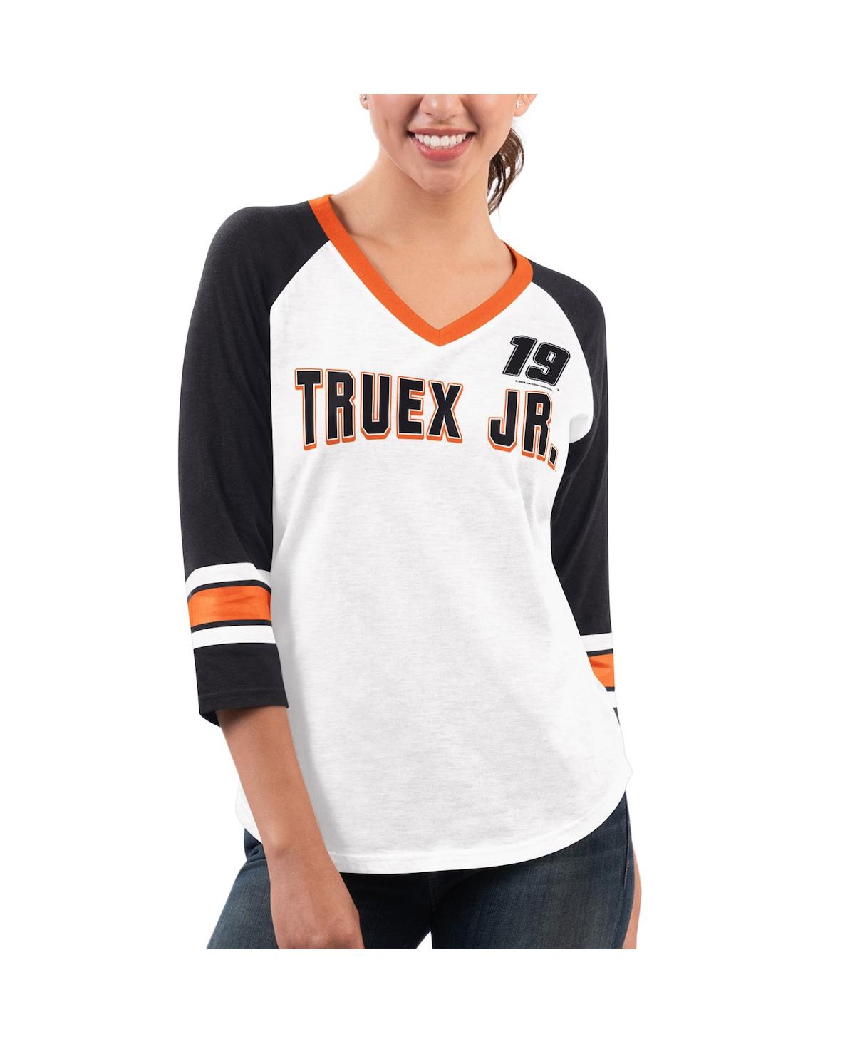 Shop G-iii 4her By Carl Banks Women's  White, Black Martin Truex Jr Top Team V-neck 3/4 Sleeve T-shirt In White,black