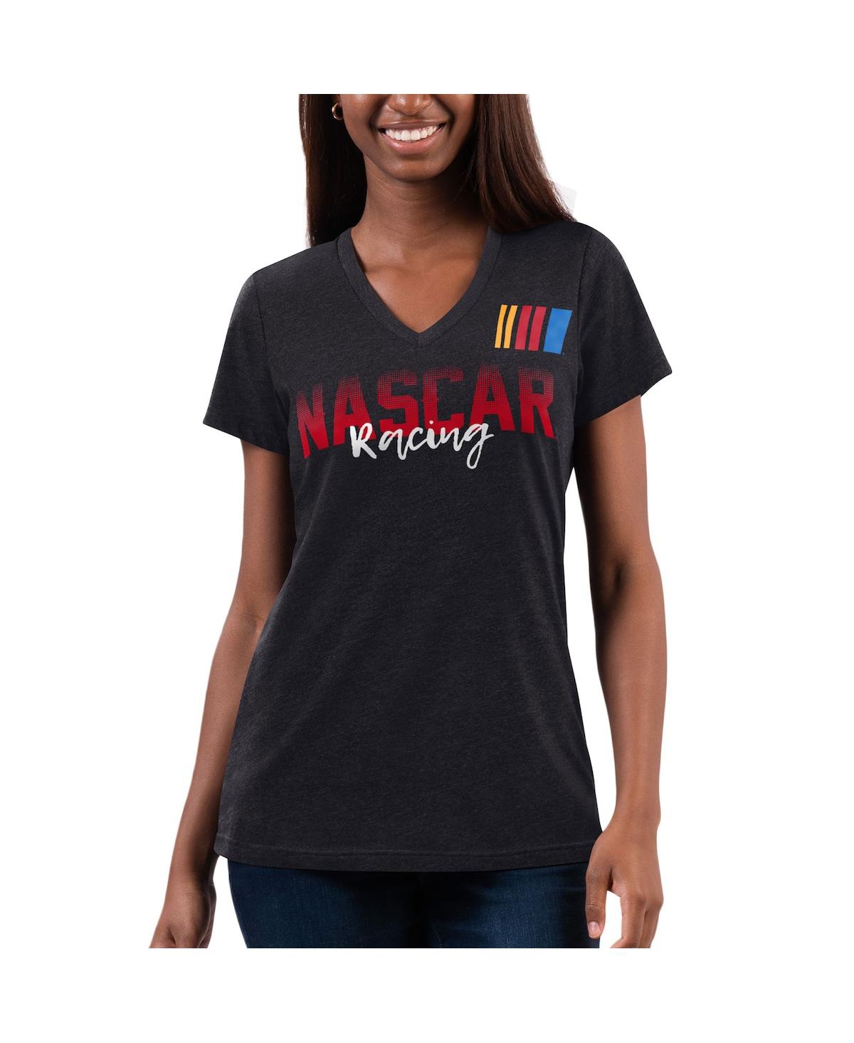 G-iii 4her By Carl Banks Women's  Black Distressed Nascar Merchandise Snap V-neck T-shirt