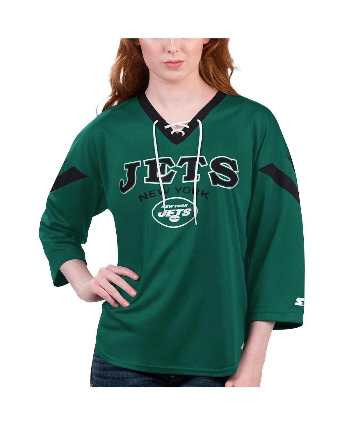 Shop Starter Women's  Green New York Jets Rally Lace-up 3/4 Sleeve T-shirt