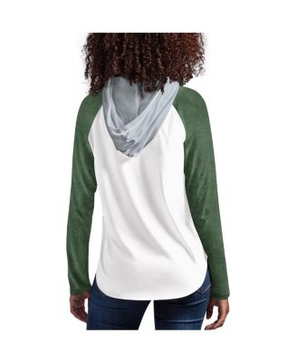Women's White, Green Michigan State Spartans From the Sideline Raglan Long Sleeve Hoodie T-shirt
