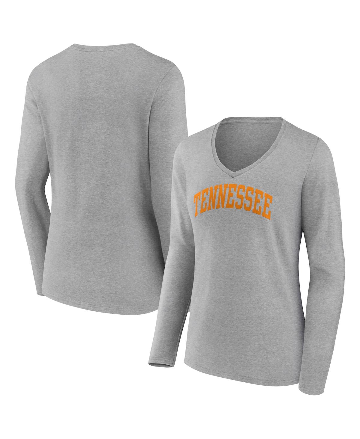 Fanatics Branded Heather Gray Tennessee Volunteers Basic Arch Long Sleeve V-neck T-shirt In Heather Gray
