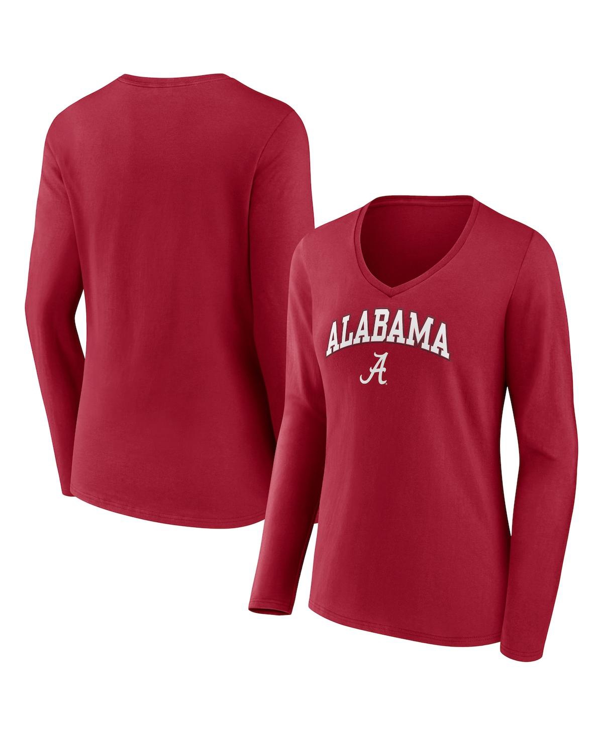 Fanatics Women's  Crimson Alabama Crimson Tide Evergreen Campus Long Sleeve V-neck T-shirt