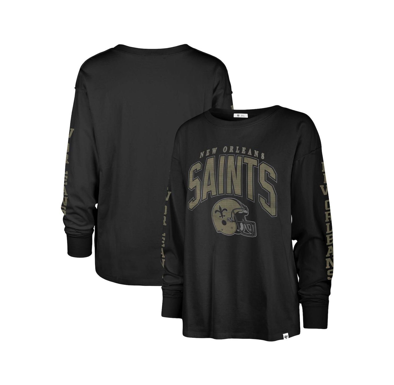Women's Black Distressed New Orleans Saints Tom Cat Long Sleeve T-shirt