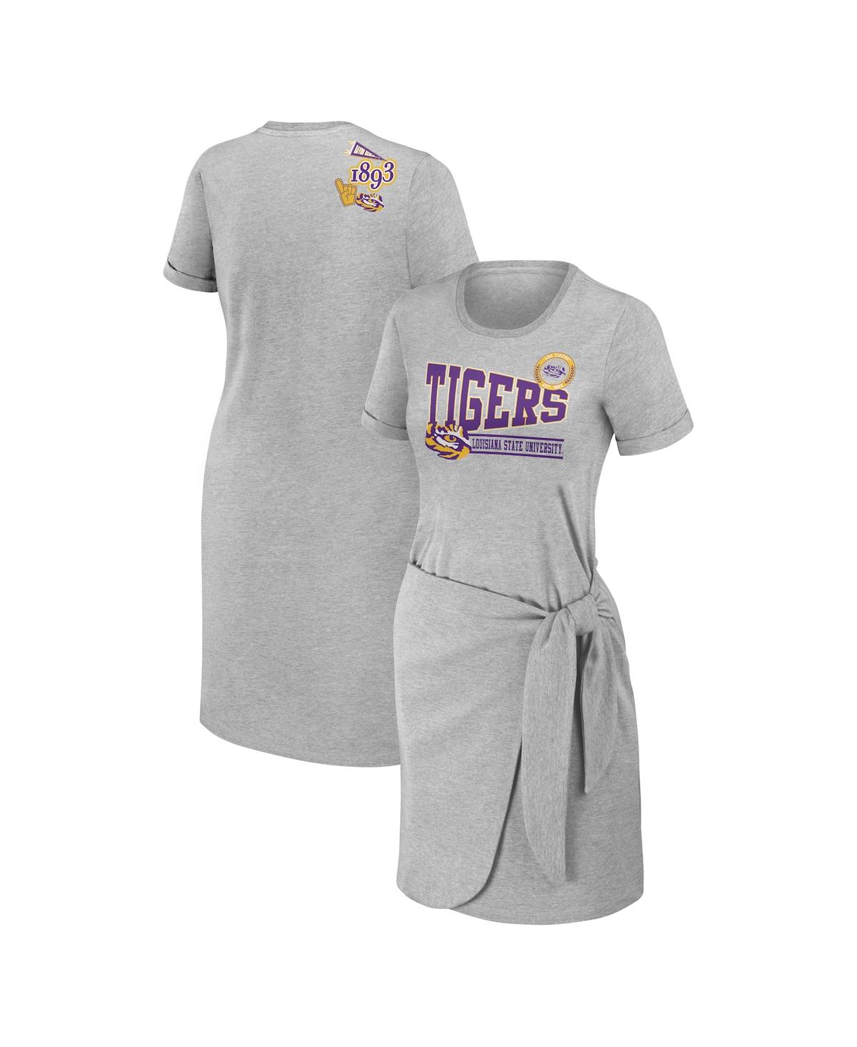 Shop Wear By Erin Andrews Women's  Heather Gray Lsu Tigers Knotted T-shirt Dress