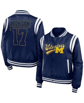 Women s WEAR by Erin Andrews Navy Michigan Wolverines Football Bomber Full Zip Jacket Macy s