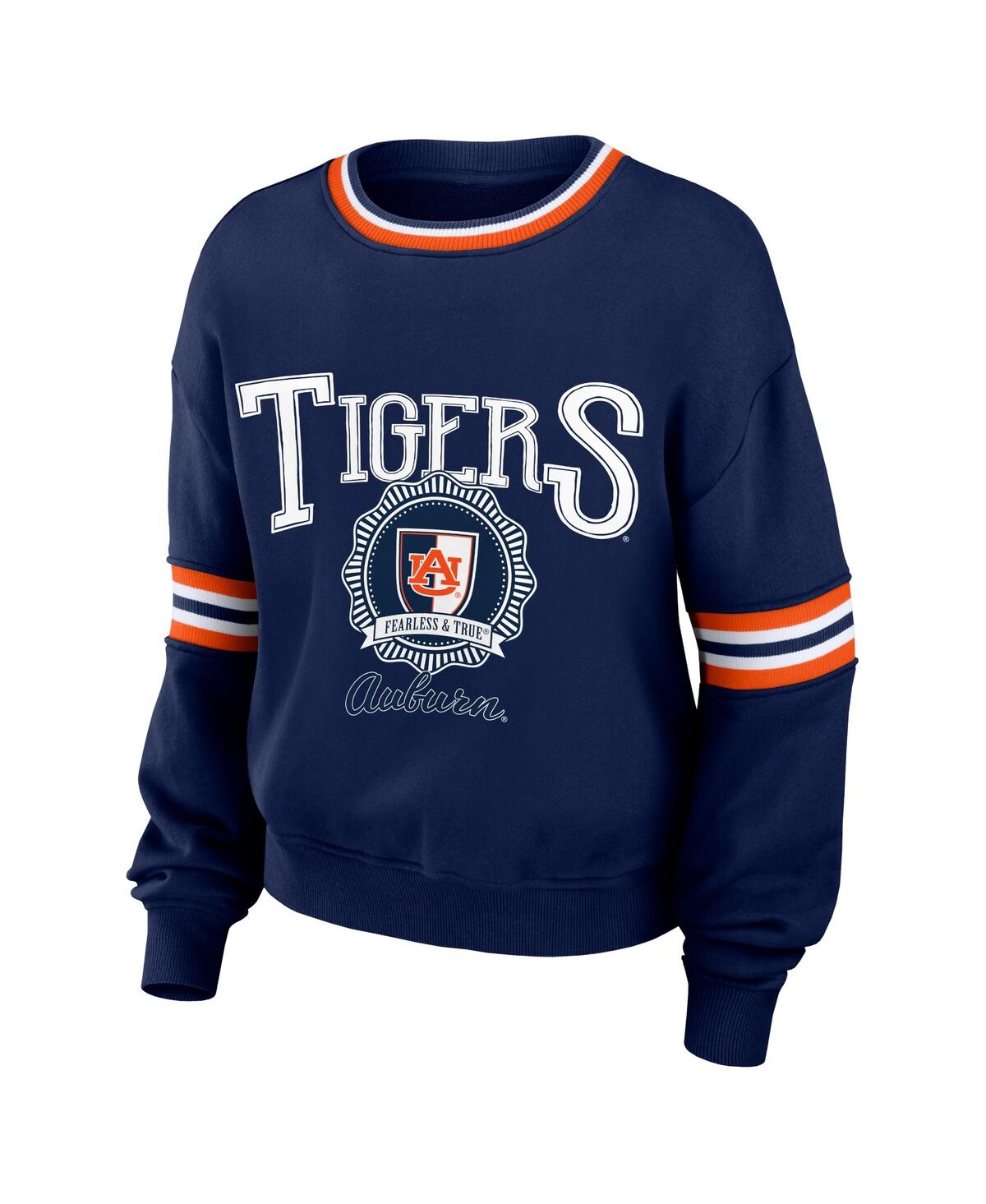 Shop Wear By Erin Andrews Women's  Navy Distressed Auburn Tigers Vintage-like Pullover Sweatshirt