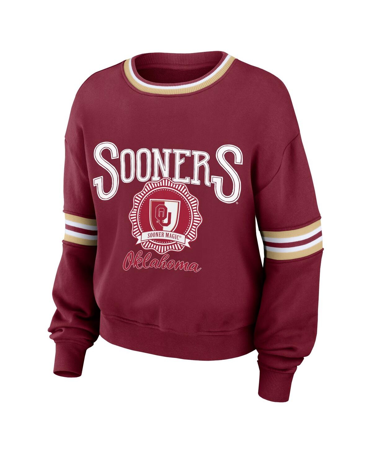 Shop Wear By Erin Andrews Women's  Crimson Distressed Oklahoma Sooners Vintage-like Pullover Sweatshirt