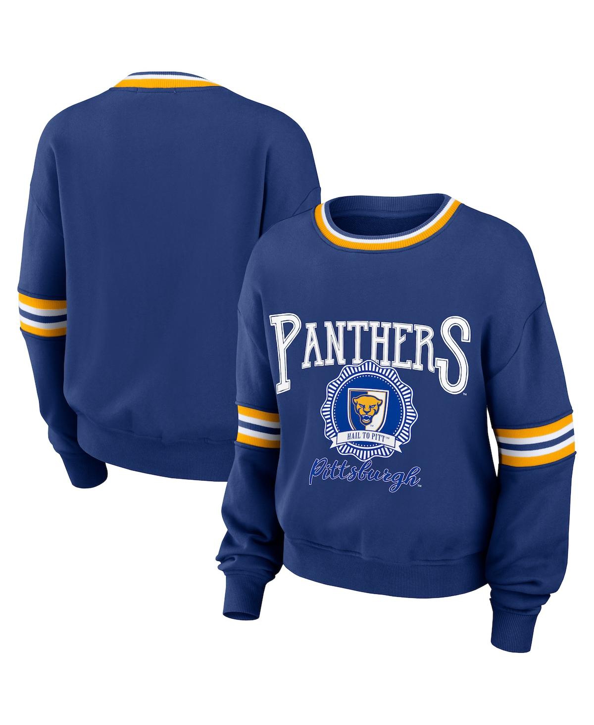 Wear By Erin Andrews Women's  Royal Distressed Pitt Panthers Vintage-like Pullover Sweatshirt