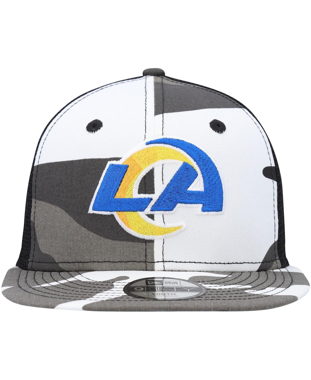 NEW ERA YOUTH BOYS AND GIRLS NEW ERA CAMO LOS ANGELES RAMS TRUCKER 9FIFTY SNAPBACK HAT 
