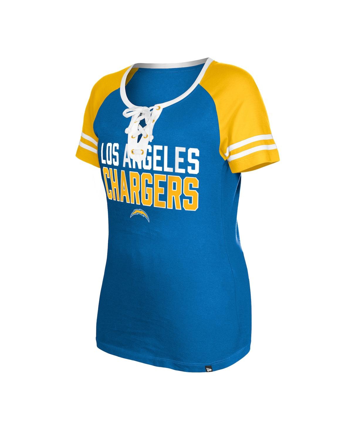 New Era Women's  Powder Blue Los Angeles Chargers Raglan Lace-up T-shirt In Powder Blue
