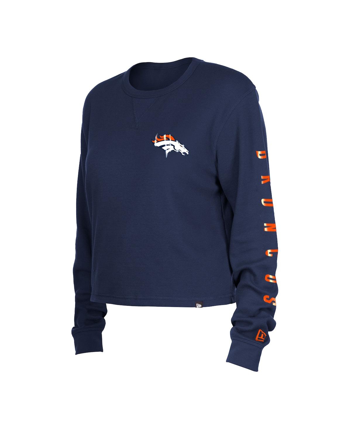 Shop New Era Women's  Navy Denver Broncos Thermal Crop Long Sleeve T-shirt