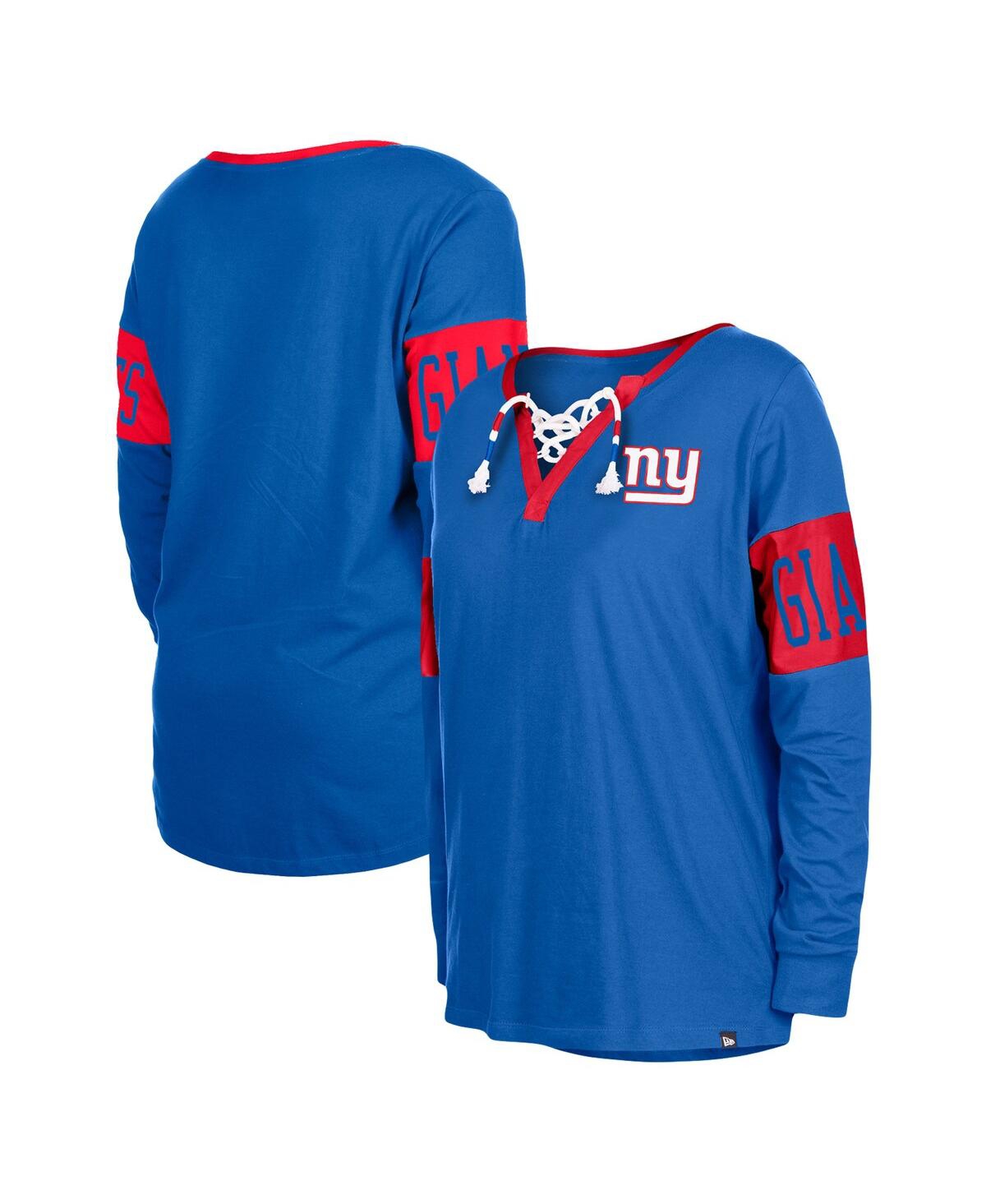 Shop New Era Women's  Royal New York Giants Lace-up Notch Neck Long Sleeve T-shirt