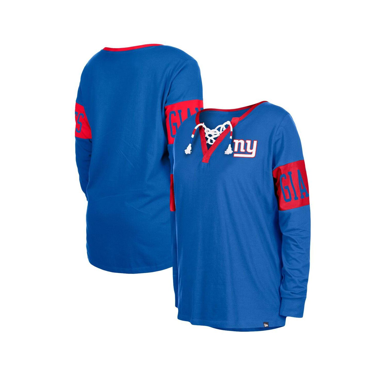 Women's Royal New York Giants Lace-Up Notch Neck Long Sleeve T-shirt