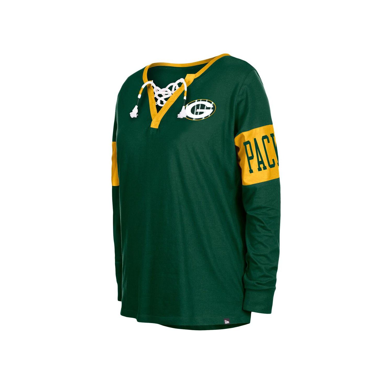 Women's Green Green Bay Packers Lace-Up Notch Neck Long Sleeve T-shirt