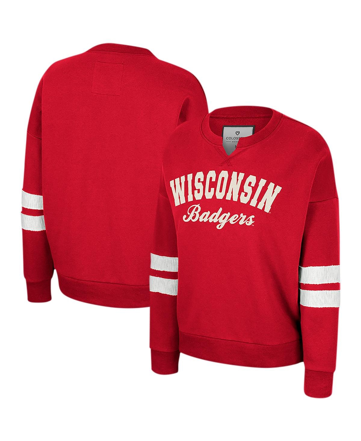 Colosseum Women's  Scarlet Distressed Ohio State Buckeyes Perfect Date Notch Neck Pullover Sweatshirt In Red