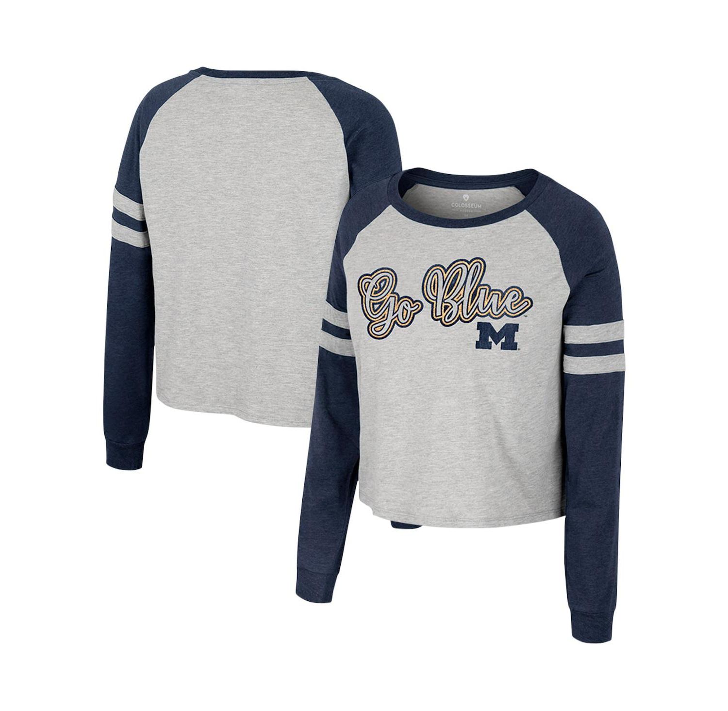 Women's Heather Gray Michigan Wolverines I'm Gliding Here Raglan Long Sleeve Cropped T-shirt