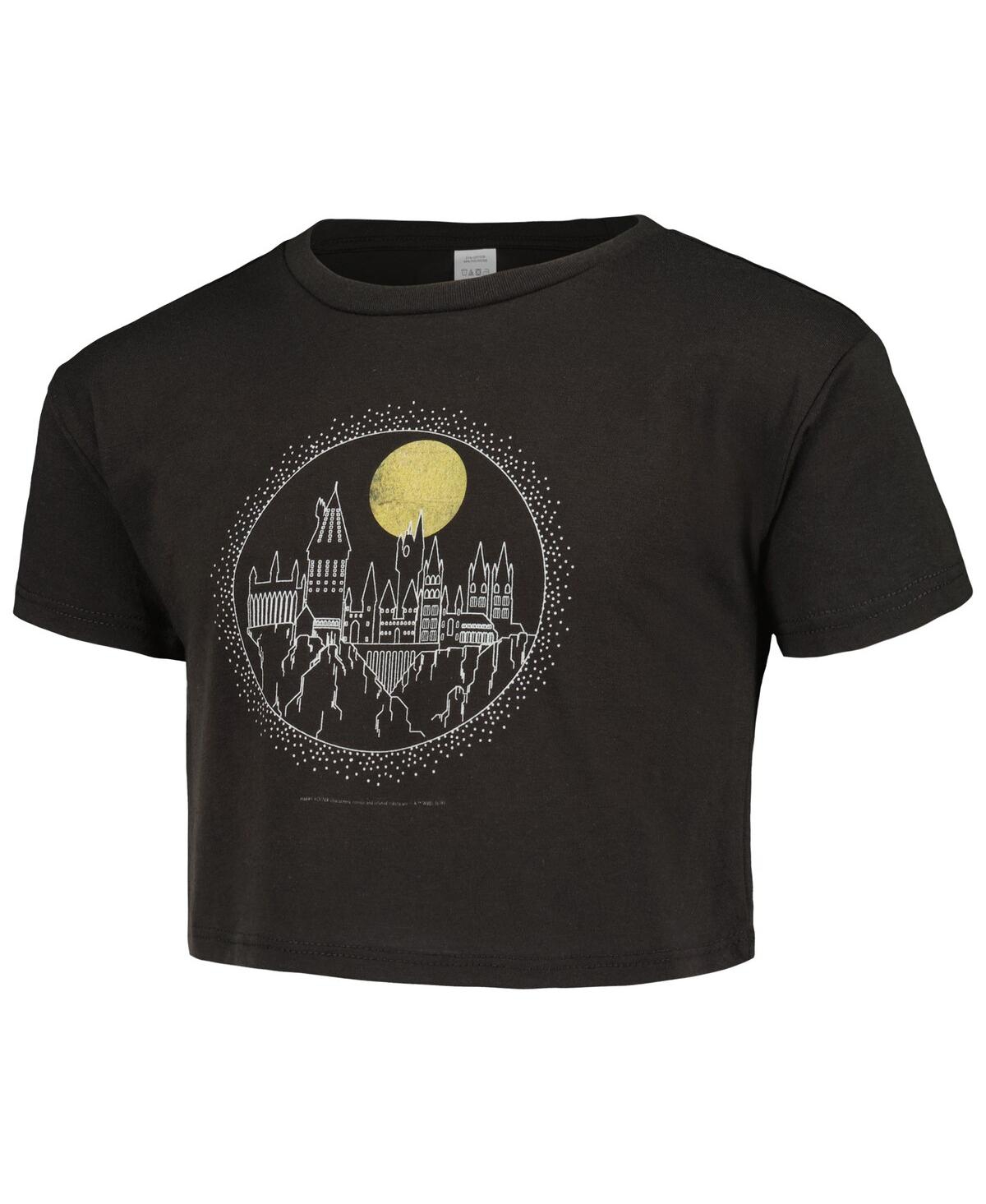 Big Girls Mad EngineHarry Potter Hogwarts Line Art Cropped T-shirt - Black