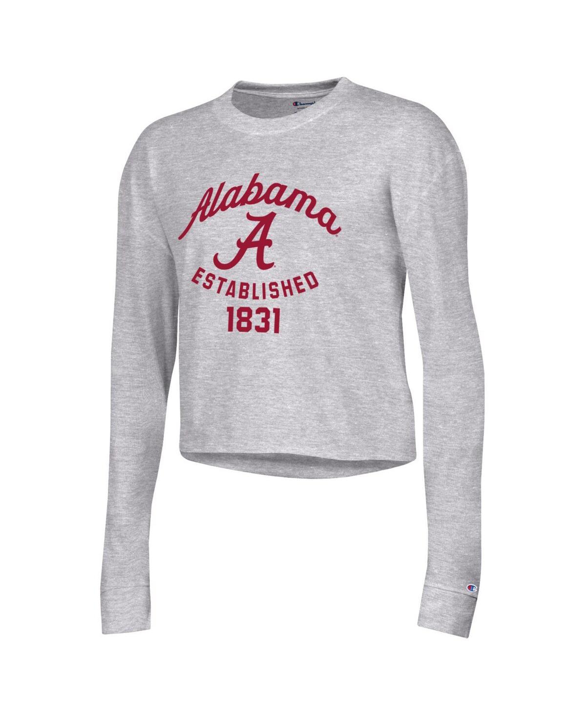 Shop Champion Women's  Gray Alabama Crimson Tide Boyfriend Cropped Long Sleeve T-shirt