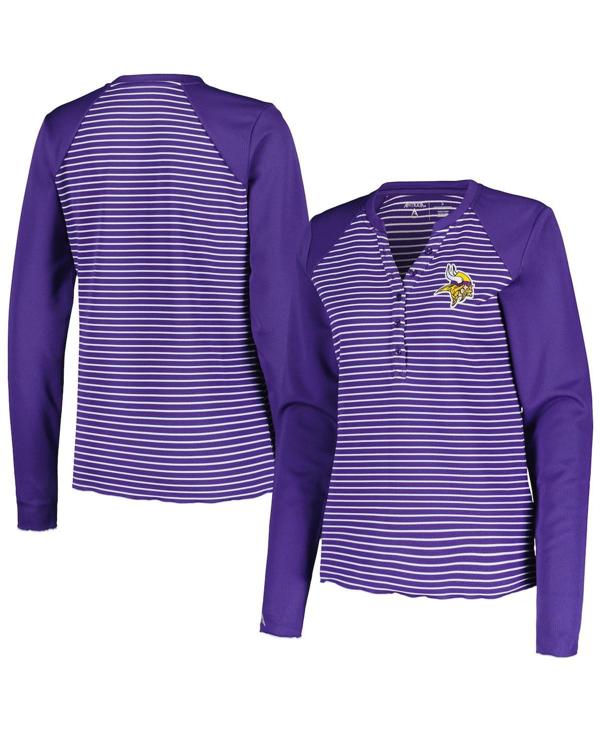 Women's Antigua Purple Minnesota Vikings Maverick Waffle Henley Long Sleeve T-shirt - Purple