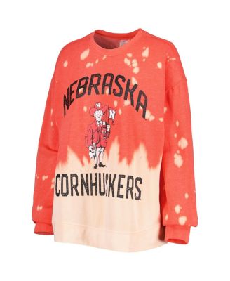 Women's Red Distressed Nebraska Huskers Twice As Nice Faded Dip-Dye Pullover Long Sleeve Top