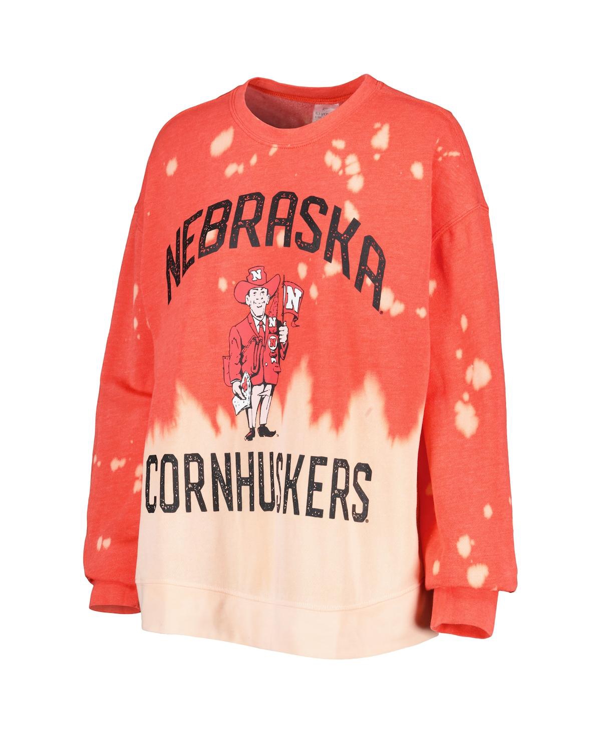 Shop Gameday Couture Women's  Red Distressed Nebraska Huskers Twice As Nice Faded Dip-dye Pullover Long Sl