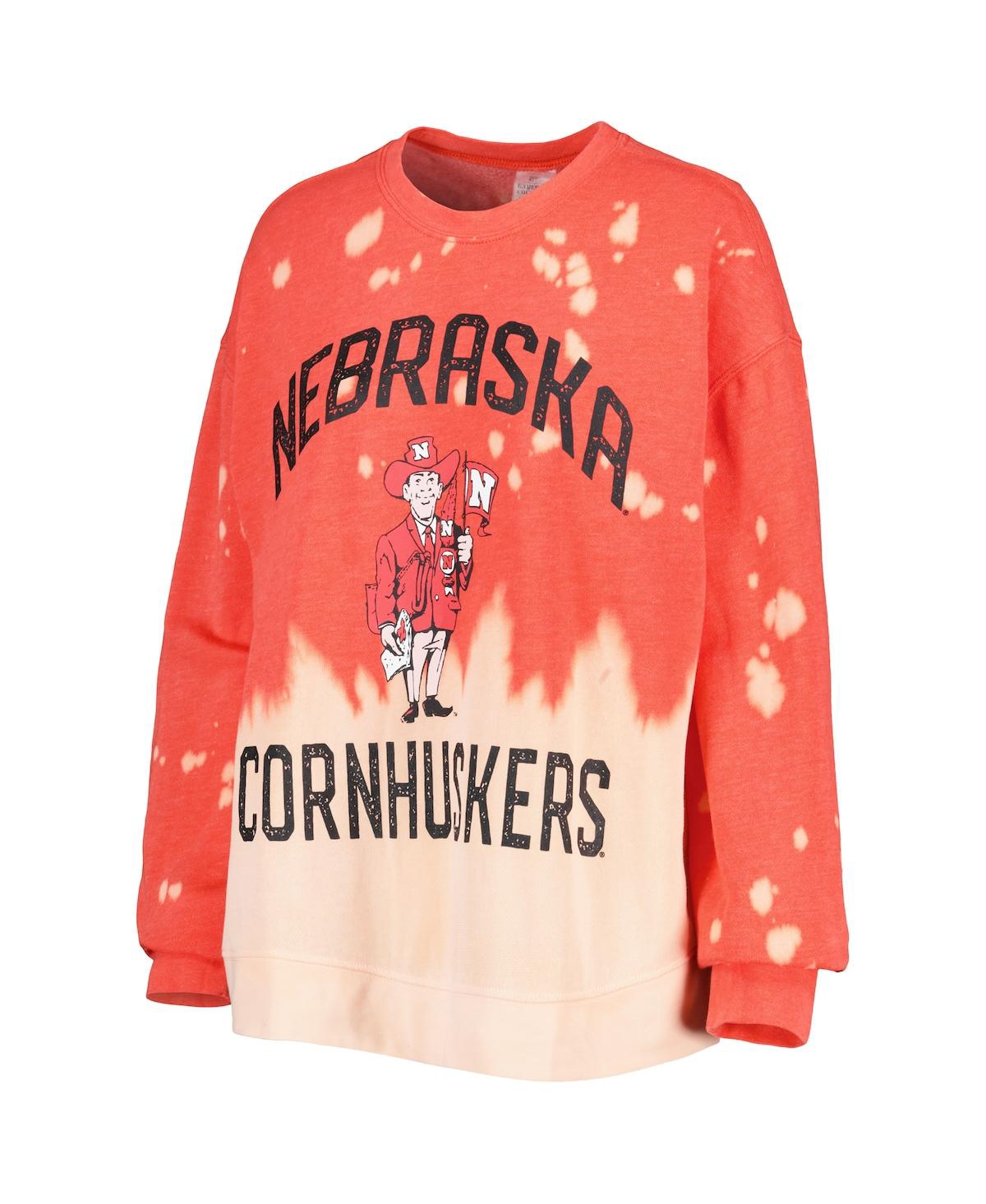 GAMEDAY COUTURE WOMEN'S GAMEDAY COUTURE RED DISTRESSED NEBRASKA HUSKERS TWICE AS NICE FADED DIP-DYE PULLOVER LONG SL 