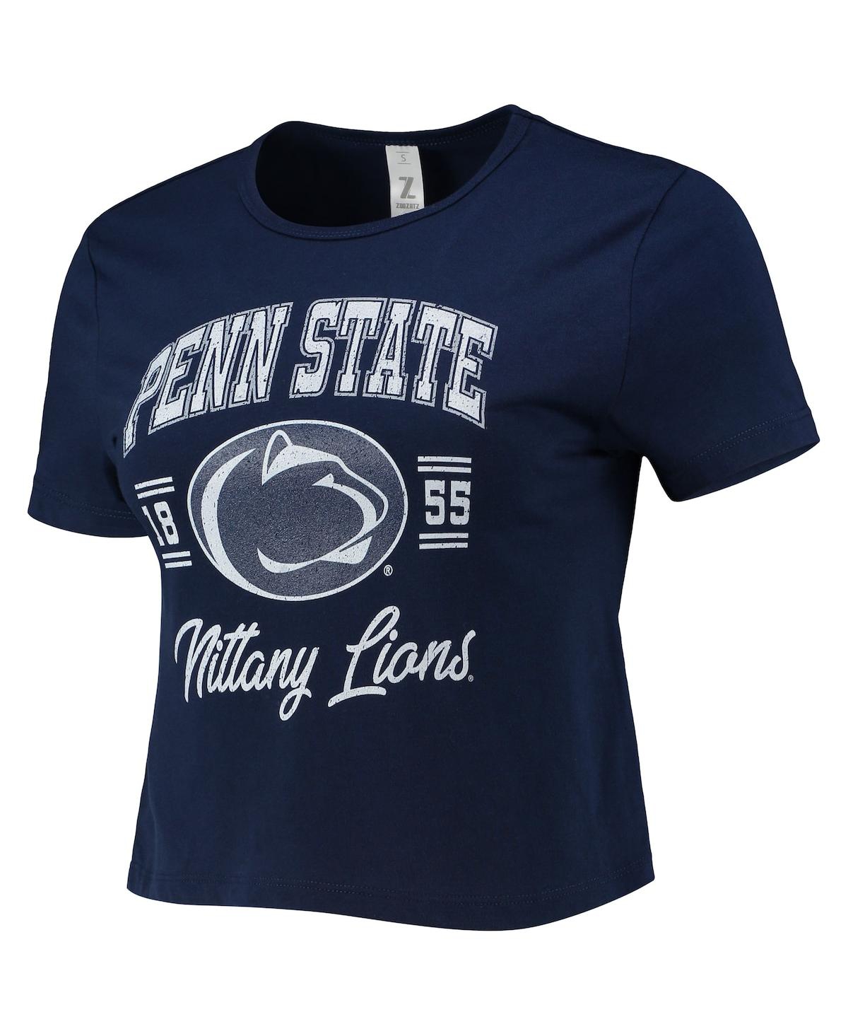 Shop Zoozatz Women's  Navy Distressed Penn State Nittany Lions Core Laurels Cropped T-shirt