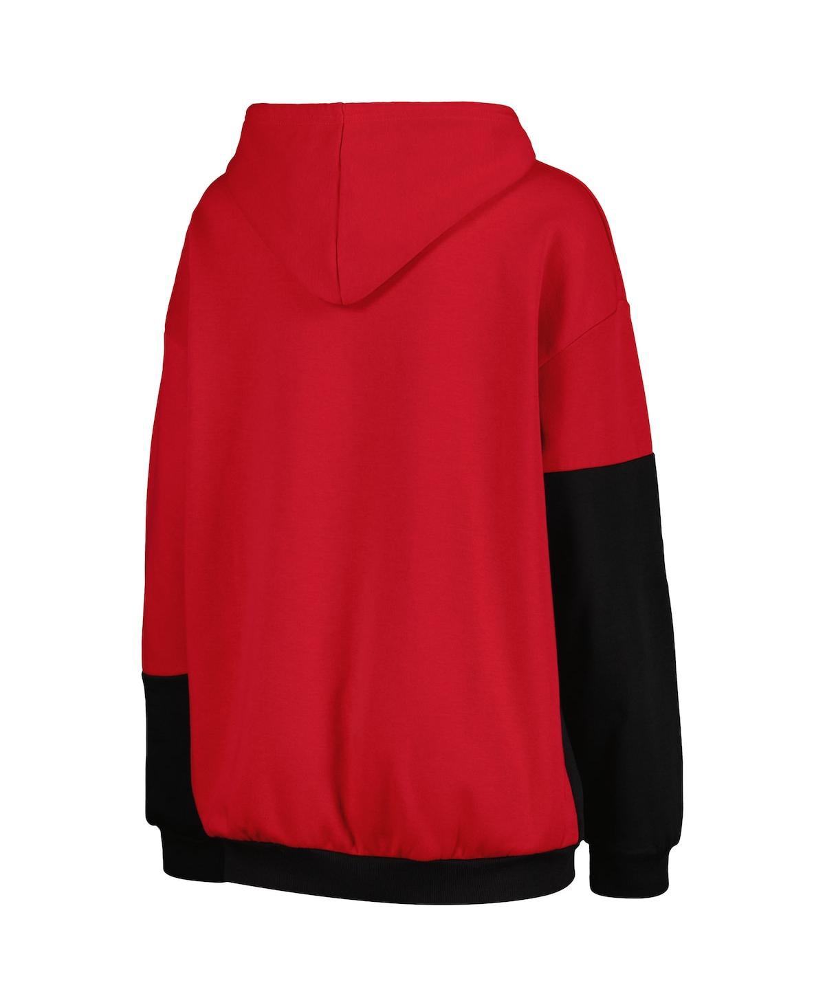 GAMEDAY COUTURE WOMEN'S GAMEDAY COUTURE CARDINAL, BLACK ARKANSAS RAZORBACKS MATCHMAKER DIAGONAL COWL PULLOVER HOODIE 