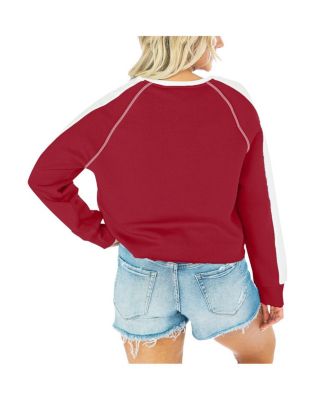 Women's Crimson Oklahoma Sooners Blindside Raglan&nbsp;Cropped Pullover Sweatshirt