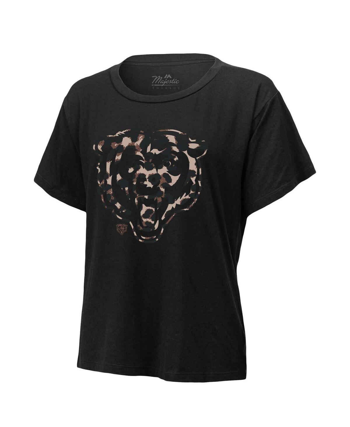 Shop Majestic Women's  Threads Justin Fields Black Chicago Bears Leopard Player Name And Number T-shirt