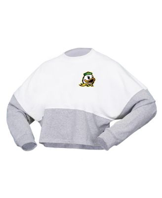 Women's White Oregon Ducks Heather Block Cropped Long Sleeve Jersey T-shirt