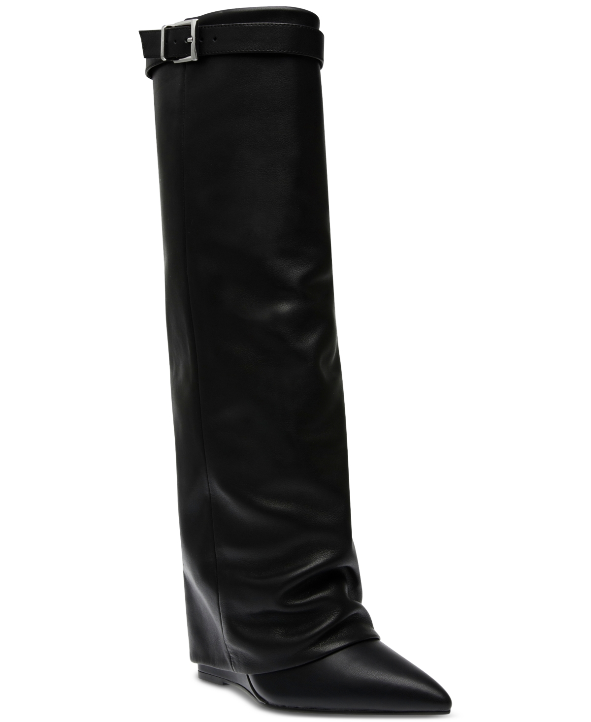Shop Steve Madden Women's Corenne Cuffed Wedge Tall Dress Boots In Black